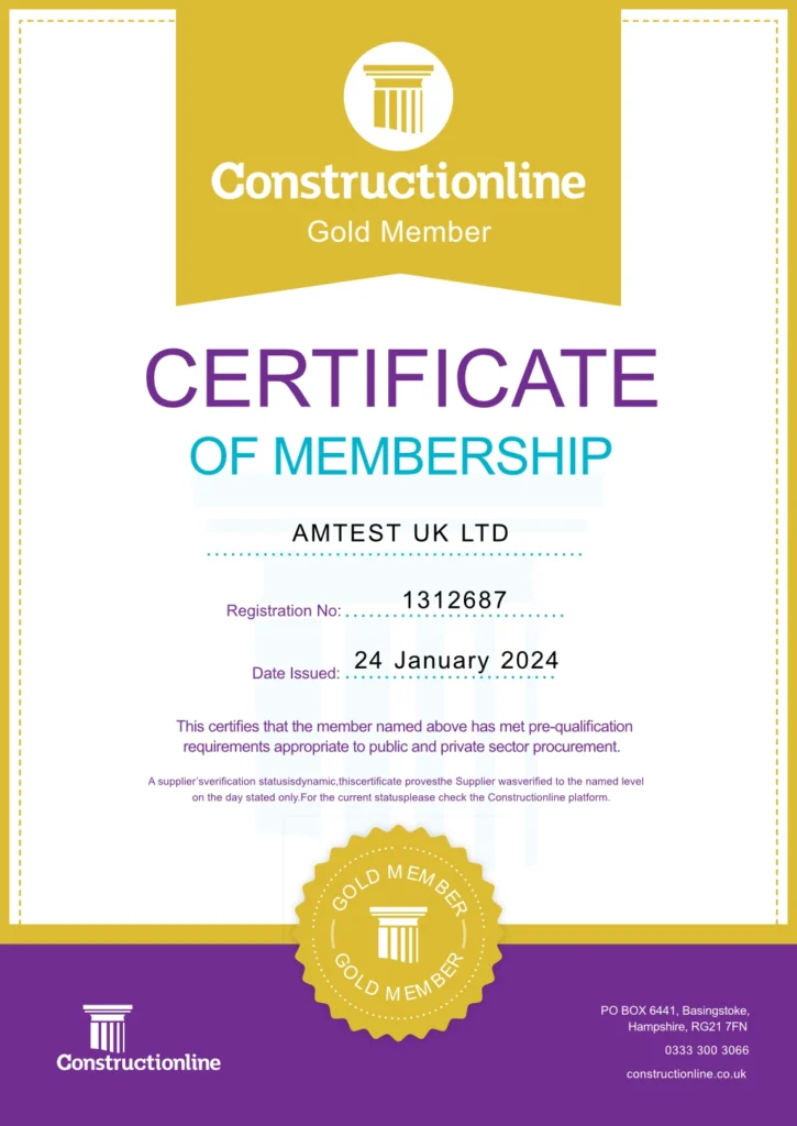 Amtest constructionline gold membership certificate image